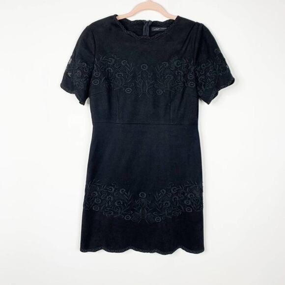 2/$30 ZARA Embroidered Faux Suede Tunic Dress M Black Scalloped Meshed #5213 - Picture 5 of 15